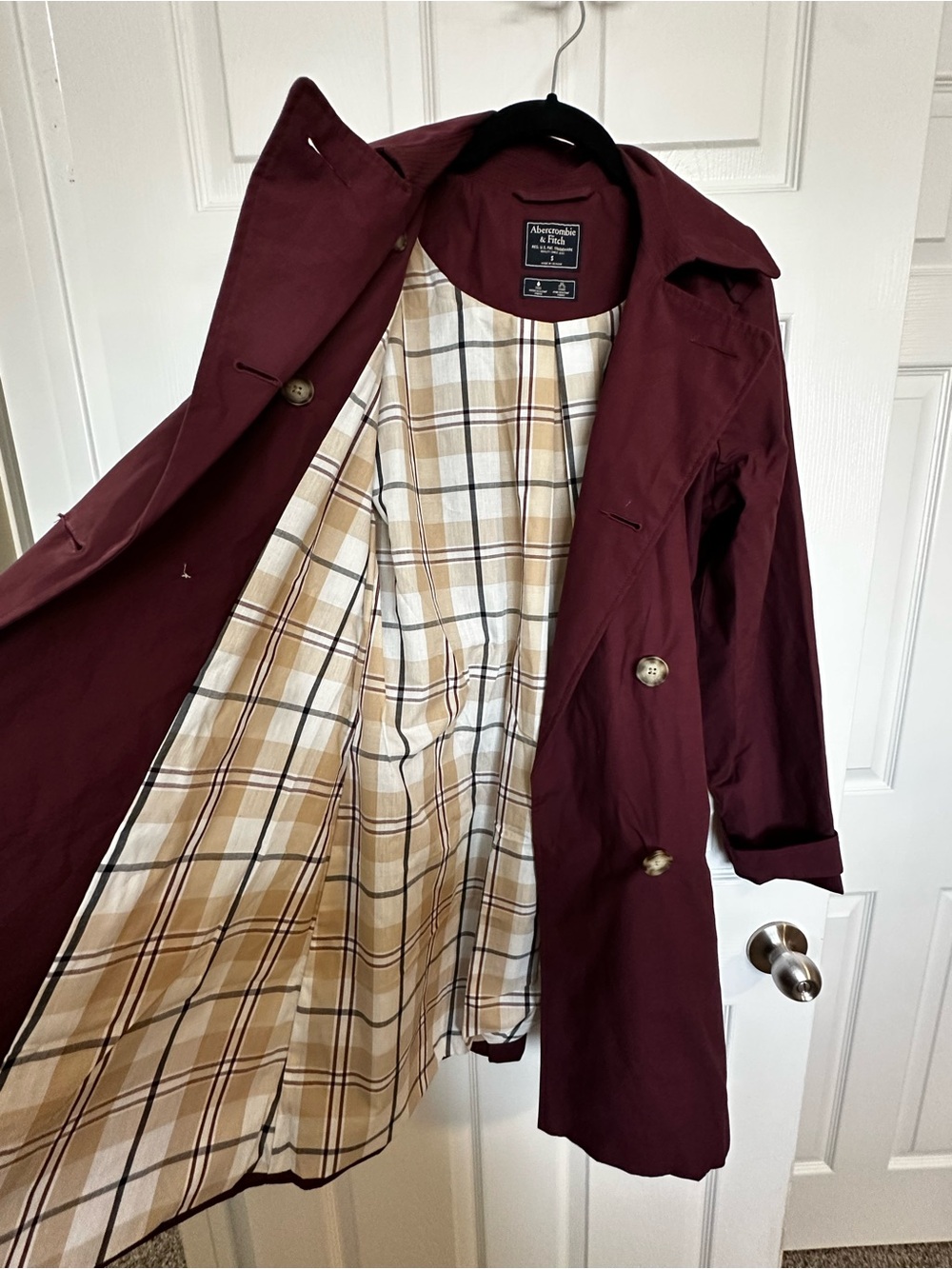 Abercrombie & Fitch Burgundy Double-Breasted Trench Coat Size Small - Picture 8 of 12